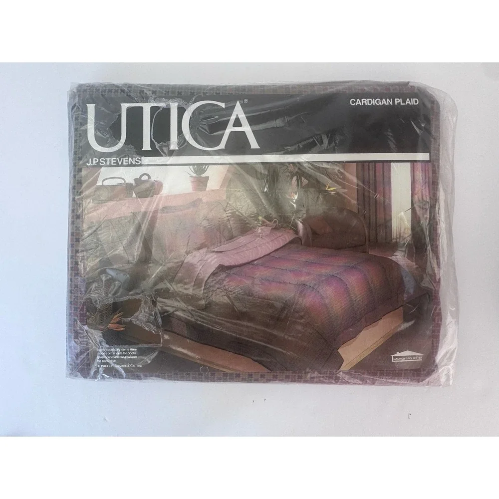 Lot of 2 VTG 1983 Utica J.P Stevens Cardigan Plaid Percale Sheets NOS